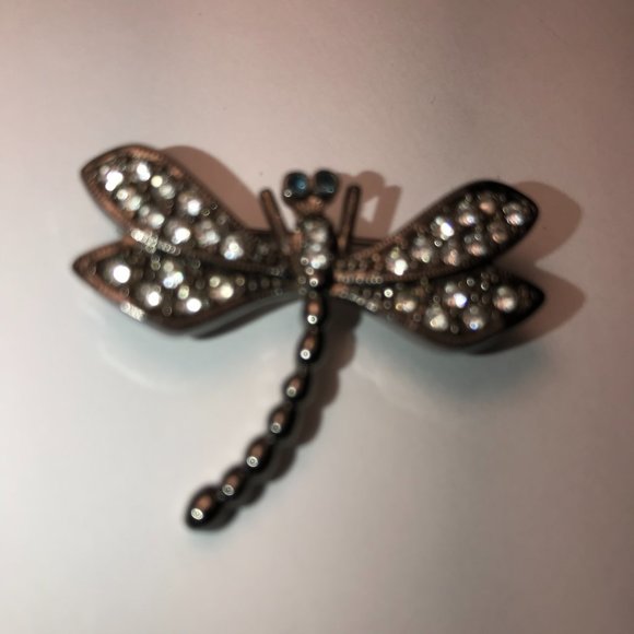 Pewter Rhinestone Dragonfly Pin, with Aqua Blue Eyes - Picture 3 of 5